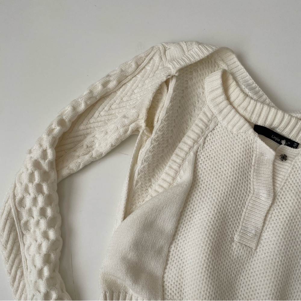 YesStyle Two Piece Knit Crop Long Sleeve Sweater Top in Ivory, Size XS/S - Picture 3 of 12